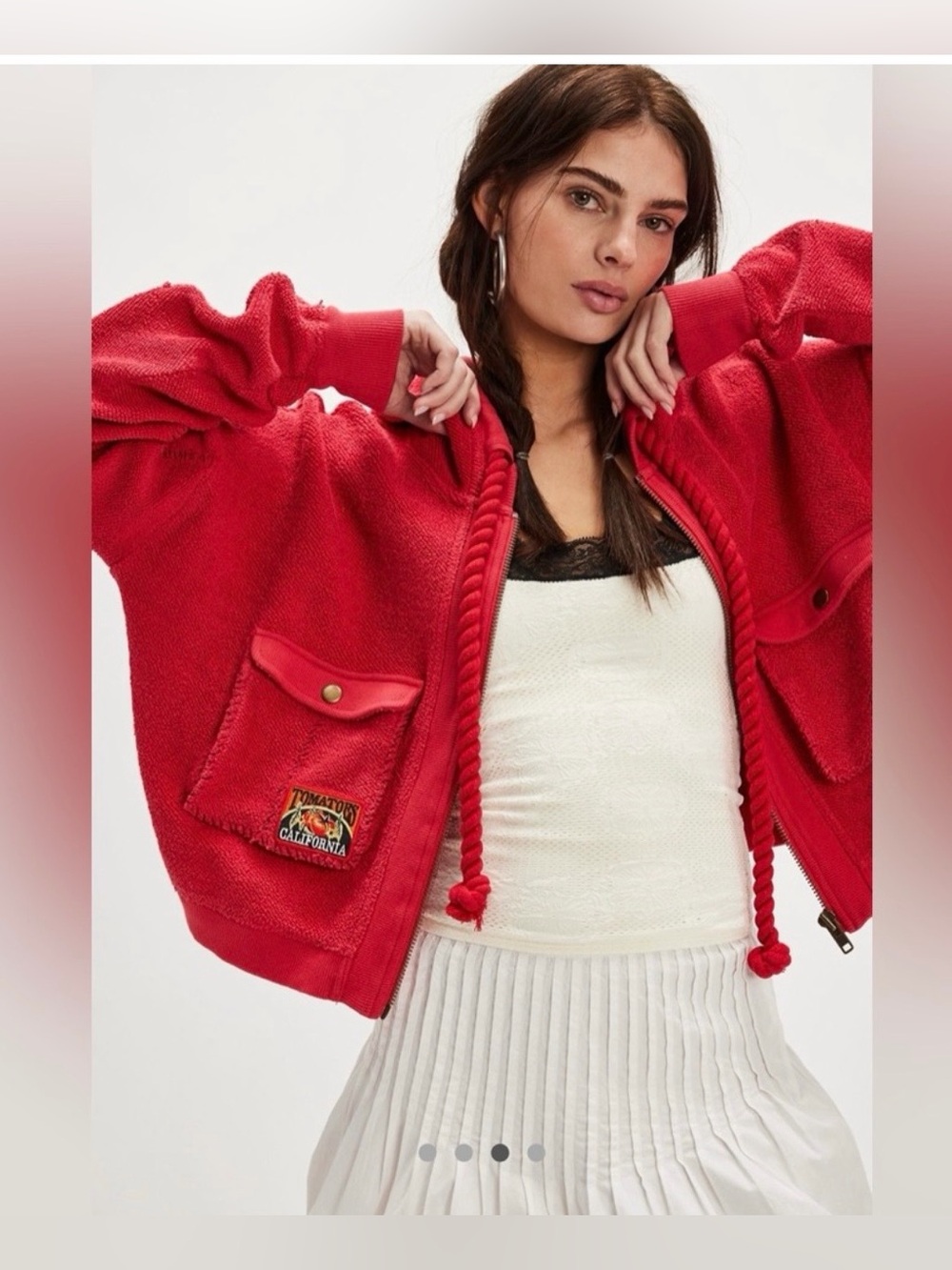Free People So Lush Sweatshirt High Risk Red Combo NWT 💯 corron